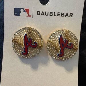 BaubleBar Gold, Red, Blue Braves Crystal Baseball Stud Earrings